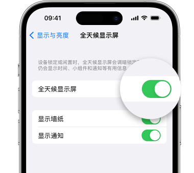 东阿苹果15预约维修分享iPhone15如何设置全天候显示屏幕可见 